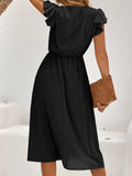 Long Dress Women Solid Summer Dress Female Fashion V Neck Short Sleeve Button Dress Ladies Casual Loose Beach