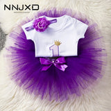 Headband Short Sleeve Top and Tutu Dress Outfits 3pcs for 1 Year Baby Girls First Birthday Party Cotume Newborn