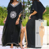 Sexy Cold Shoulder V Neck Bats Sleeve Loose Summer Beach Dress Plus Size Women Beachwear Kaftan Black Dress