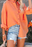 Shirt Women Fashion Pocket Long Sleeve Button Up Shirt Elegant Female Loose Office Top Spring Solid Color Blouse