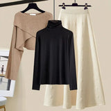 3 Piece Sets Womens Outfits Korean Casual Irregular Knitted Sweater +basic T-shirt +knitting Skirts Set Women