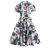 Rockabilly Women Dresses Summer British Turn Down Collar Button Front Plaid Patchwork Swing Pinup Casual Dresses With