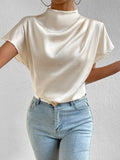 2025 New Small High-Necked Bat Short-Sleeved Chiffon