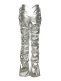 Stacked Low Waist Pu Leather Pants- Outfit