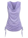 Color Strappy Cinched Heathered Blouson Tank Top Women Cami Plain Casual T shirt High Stretch