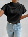 2025 New Small High-Necked Bat Short-Sleeved Chiffon