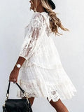 Dress Women Summer Mini A-Line White Dress Ladies Boho A-Line Beach Elegant Dress Fashion Hollow Loose Vestido De