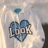 Women Letter Graphic Kawaii Harajuku Hoodies Pink Punk Emo Alt Sweatshirt Zip Up Aesthetic Indie Y2k Korean Fashion