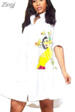 Long Shirt Dress Women 2023 Autumn Korean Flower Print Button Up White Shirt Dress Loose Casual Summer Shirt