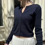 Solid Color Cable Knit Round Neck CardiganOutfit