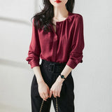 Autumn New Office Lady Elegant Solid Folds Temperament Shirt Top Women Long Sleeve All-match Blouse Fashion Simple