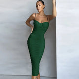 Draped Bandage Dress 2021 New Arrival Midi Bandage Dress Bodycon Women Summer Green Sexy Party Dress Evening Club