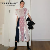 Vintage Patchwork Long Summer Dresses For Women 2021 Ruffle Sleeveless Tunic Midi Ladies Dress Designer Fashion