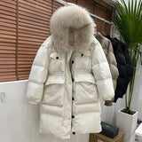 Winter Real Fur Collar Hooded Duck Down Coat Female Rain Feather Parkas Waterproof Winter Women's Long Puffer Warm