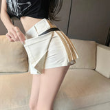 Half-Dress Girl Hottie Thin A-Word Short Skirt Summer New High-Waist College Style Pure Folding