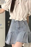 Women Peter Pan Collar Shirt Y2k Puff Sleeve Sweet White Summer Short Length Ruffles Chemises Femme Korean Versatile Crop