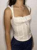 Flutter Sleeve Lace Up Corset Top- Outfit