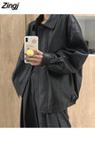 Spring Autumn Cool Retro Casual Oversized Black Waterproof Soft Faux Leather Jackets for Women Zipper Elastic Waist