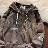 Retro Streetwear Letter Printing Sweatshirt Vintage Women Zip Up Hoodies Grunge Punk Hooded Jackets Y2k Autumn