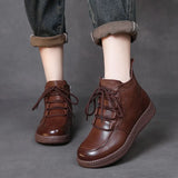 Cowfrepe Retro Wool Short Boots Women 2025 Winter New Round Head With Martin Boots Plus Cotton