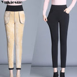 Women Winter Warm women's pants Velvet Thick Trousers High Waist Elastic Mother Stretch pencil Pants clothes 5XL