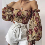 Floral Print Strapless Chiffon Shirt Fashion Women Off Shoulder Halter Sexy Blouse Shirt Summer Backeless Tops