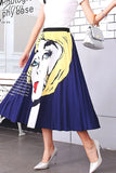 New Fashion Women Vintage Summer Party Pleated Casual Print A Line Skirts Robe Femme One Size Lastic Band Midi