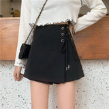 Women Shorts Skirts High Waist Bandage Irregular A Line Mini Skirt Preppy Korean Elegant Lady Wide Leg Casual Short