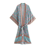 Queens Vintage Floral Print Sashes Women bohemian V Neck batwing Sleeves happie Blouses robe Kimono