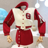 2022 Spring Long Sleeve Stand Collar Gletter Baseballl Jacket Short Skirt Two Piece Set Women Outfits