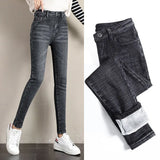 Warm Jeans Women 2019 New High Waist Stretchy Female Thick Fleece Denim Trousers Slim Elastic Jeans Velvet Pencil
