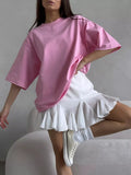 Hot Cotton T-Shirt Women Wear Round Collar Ring Cloth Short-Sleeved Loose Basic