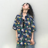 Hawaiian Shirts Harajuku Vintage Women's Beach Shirt Button Up Cardigan Short Sleeve Chiffon Blouse Summer Top