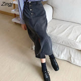 Women Leisure All-match Side-slit Fashion High Waist Denim Summer A-line Female Streetwear Korean Style Simple Casual