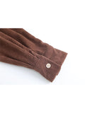 Fashion Women Corduroy Cute Embroidery Blouse Long Sleeve Lapel Collar Single Breasted Female Casual Baggy Tie Shirt