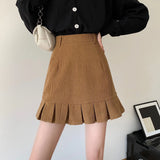 Mini Skirts Women Autumn Corduroy Pleated Tender Warm Thicken Classic Retro Solid High Waist Stylish A-lien Hipster