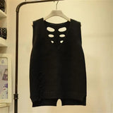 Hollow V-neck Knitted Sweater Vest Female Sleeveless Strap Ribbed Edge Solid Color Pullover Sweater Vest Women Spring