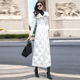 90% duck down coat fashion brand hooded X-long down jacket women's over the knee Slim thicker warm