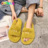 winter new net red hairy slippers for women's outer wear flat-bottomed slippers, wild thick-soled Korean hairy
