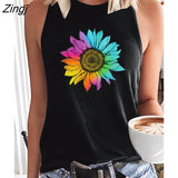Sun Flower Sunflower Print Harajuku New Women T-shirt Casual Sleeveless Loose Summer Tees Tops Vintage Ladies T