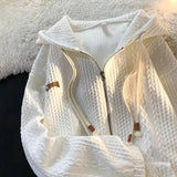 White Summer Outfits Kawaii Clothes Y2K Oversized Zipper Korean Style Long Sleeve Couple Sweatshirts Hoodies Women