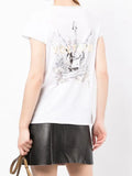 100% Cotton Guitar Vintage Pattern Tops Women Tees 2022 Summer New Style V Neck Short-sleeved T-shirt Pullover