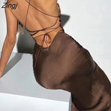 Sexy Backless Bandage Slip Lady Slim Shirring Bodycon Solid Asymmetrical Midi Skirt Spring Summer 2023 Fashion