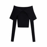Sex Women Sweater 2020 Fashion With Off Shoulders Fitted Knitted Sweater Vintage Slim Long Sleeve Female Pullovers Chic