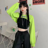 Women Cropped Hoodie Korean Clothing Solid Long Sleeve Loose Y2k Women's Sweatshirt Harajuku Hoodie Fashion Short Women
