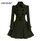 Women's Woolen Windbreaker Overcoat Jacket Red Black Grey Autumn Winter Long Sleeve Double Button Front Big Swing