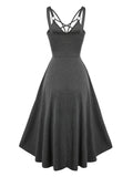 Casual Sleeveless Criss Cross Dresses Lattice Overlap High Stretch Regular Solid Color