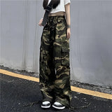 Camouflage Women Cargo Pants Summer Loose High Waist Harajuku Wide Leg Pants Fashion Korean Streetwear Straight