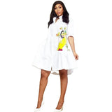 Long Shirt Dress Women 2023 Autumn Korean Flower Print Button Up White Shirt Dress Loose Casual Summer Shirt
