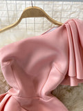Off Shoulder Party Dress Women Summer Diagonal High Waist Irregular Ruffle Bodycon Vestidos Female Casual Red/Pink Robe